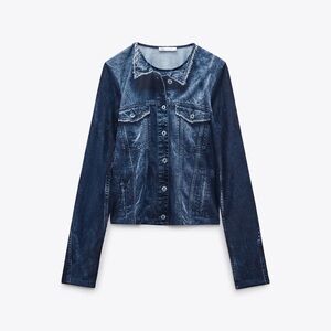 ZARA Mesh Denim Print Top